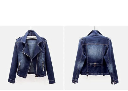 Short Zipper Stretch Denim Jacket Women Slim Vintage Spring Autumn Lady Long-sleeved Motorcycle Coat Casual Female Jean Outwear