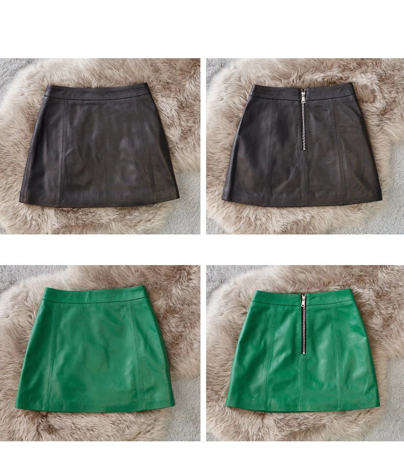 Sheepskin Leather Skirt Women 2024 Fashion New High Waist Skirt Spring Autumn Slim Mini Skirt Genuine Leather Shorts Boots Y2k