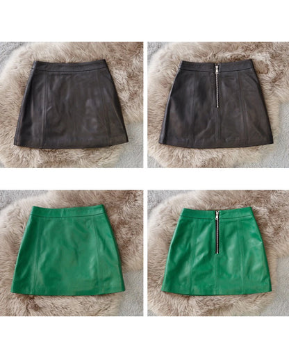 Sheepskin Leather Skirt Women 2024 Fashion New High Waist Skirt Spring Autumn Slim Mini Skirt Genuine Leather Shorts Boots Y2k
