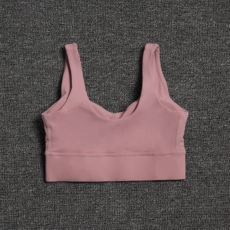 SOISOU Nylon Bra Top Women Gym Sexy Tight Sports Bra Fitness Yoga Women's Underwear Chest Pad Removable Anti-shake Bra 15 Colors