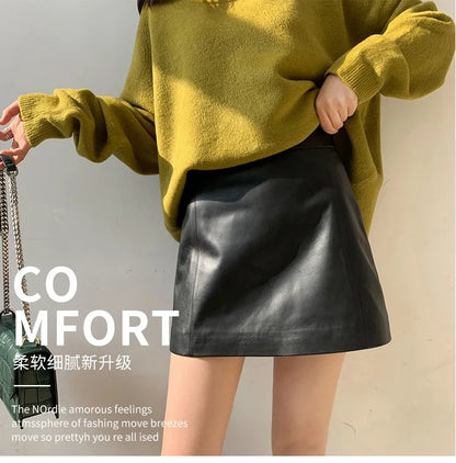 Sheepskin Leather Skirt Women 2024 Fashion New High Waist Skirt Spring Autumn Slim Mini Skirt Genuine Leather Shorts Boots Y2k
