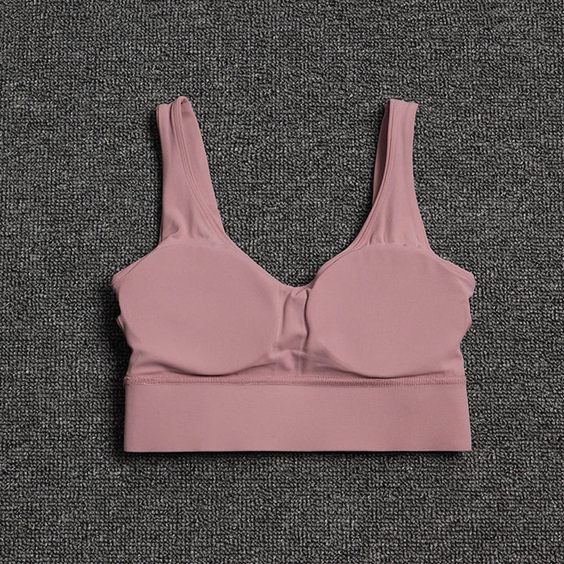 SOISOU Nylon Bra Top Women Gym Sexy Tight Sports Bra Fitness Yoga Women's Underwear Chest Pad Removable Anti-shake Bra 15 Colors