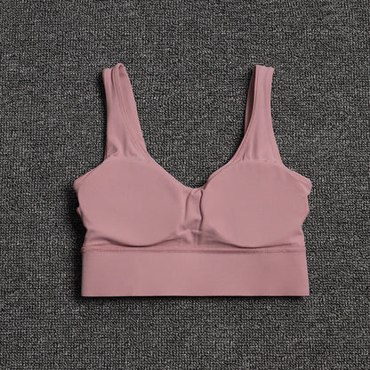 SOISOU Nylon Bra Top Women Gym Sexy Tight Sports Bra Fitness Yoga Women's Underwear Chest Pad Removable Anti-shake Bra 15 Colors