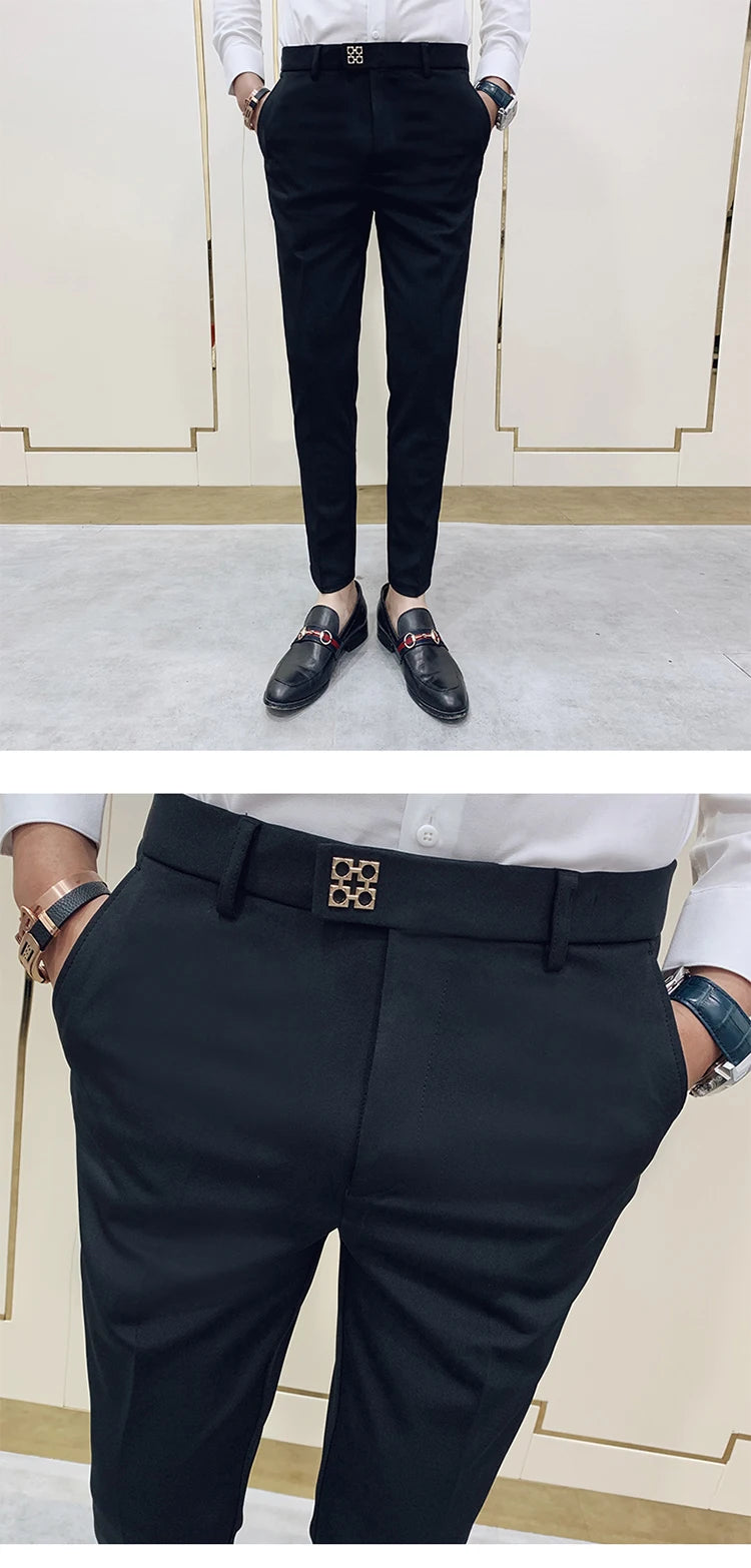Spring 2026 Mens Casual Slim Fit Dress Pants Streetwear Suit Pants Men High Quality Office Pants All Match ankle Length Trousers
