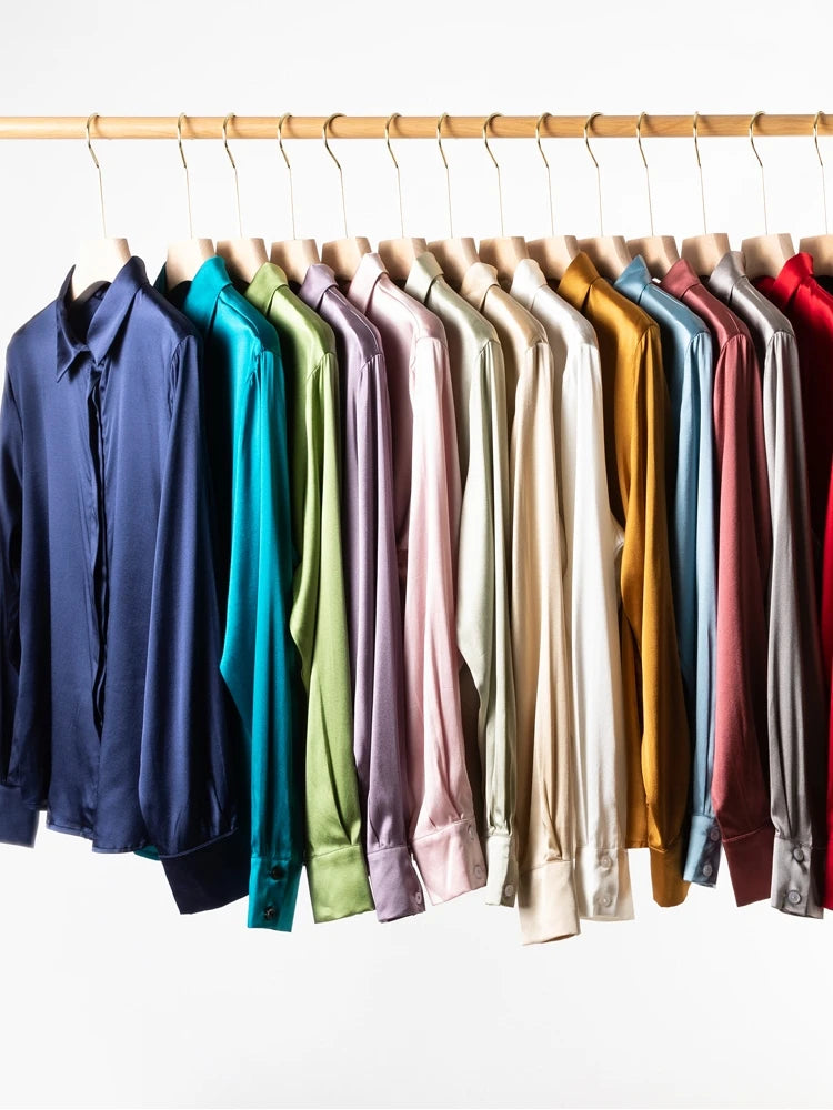SuyaDream Woman Solid Shirts 93%Real Silk 7%Spandex Long Sleeves Chic Blouses, 2025 Spring Autumn Office Lady Top