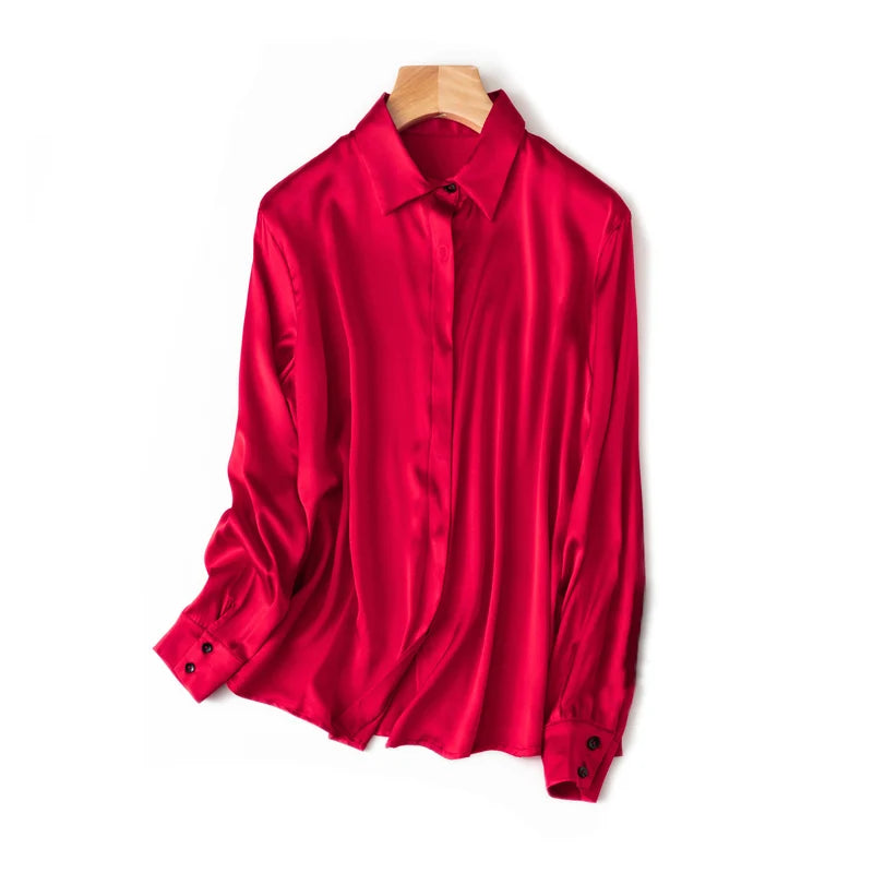 SuyaDream Woman Solid Shirts 93%Real Silk 7%Spandex Long Sleeves Chic Blouses, 2025 Spring Autumn Office Lady Top