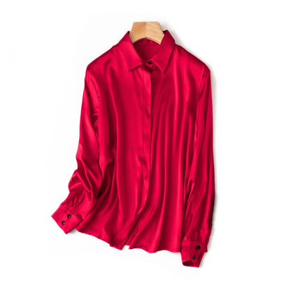 SuyaDream Woman Solid Shirts 93%Real Silk 7%Spandex Long Sleeves Chic Blouses, 2025 Spring Autumn Office Lady Top