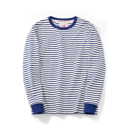 Winter New Blue White Striped Long Sleeve T Shirt Men Japanese Retro Heavy Weight Cotton Casual Tops Lovers Shirt Streetwear