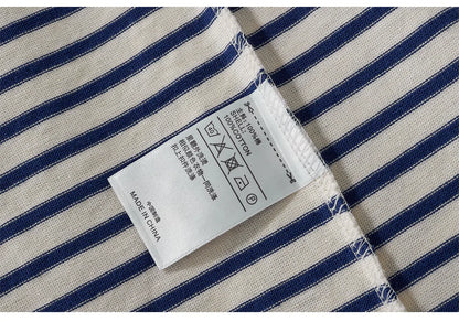 Winter New Blue White Striped Long Sleeve T Shirt Men Japanese Retro Heavy Weight Cotton Casual Tops Lovers Shirt Streetwear