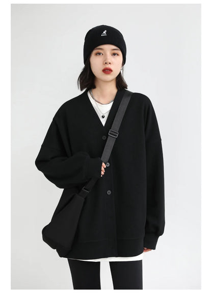 CHIC VEN Korean Autumn Winter Women's Sports Coat Casual Loose V-neck Sweatshirt for Women Thick Warm Tops Office Lady Female