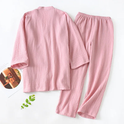2026 Japanese Kimono Set 100%Cotton Pajamas Two-piece Couple Yukata Loose Men's And Women's Sweat Steaming Suit Home Service Set