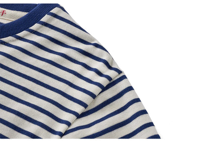 Winter New Blue White Striped Long Sleeve T Shirt Men Japanese Retro Heavy Weight Cotton Casual Tops Lovers Shirt Streetwear