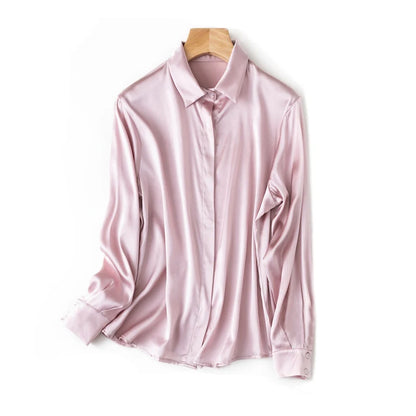 SuyaDream Woman Solid Shirts 93%Real Silk 7%Spandex Long Sleeves Chic Blouses, 2025 Spring Autumn Office Lady Top