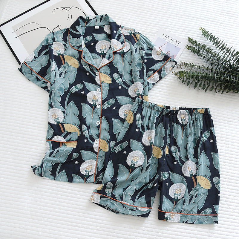 Summer new ladies 100%viscose pajama set short-sleeved shorts thin section home service loose large size two piece set plus size