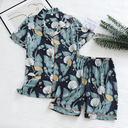 Summer new ladies 100%viscose pajama set short-sleeved shorts thin section home service loose large size two piece set plus size