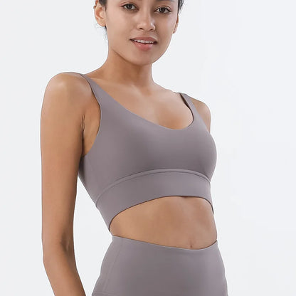 SOISOU Nylon Bra Top Women Gym Sexy Tight Sports Bra Fitness Yoga Women's Underwear Chest Pad Removable Anti-shake Bra 15 Colors