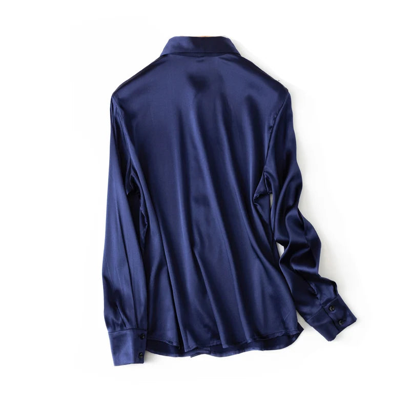 SuyaDream Woman Solid Shirts 93%Real Silk 7%Spandex Long Sleeves Chic Blouses, 2025 Spring Autumn Office Lady Top