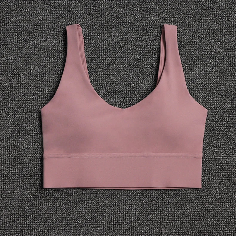 SOISOU Nylon Bra Top Women Gym Sexy Tight Sports Bra Fitness Yoga Women's Underwear Chest Pad Removable Anti-shake Bra 15 Colors