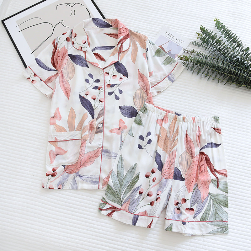 Summer new ladies 100%viscose pajama set short-sleeved shorts thin section home service loose large size two piece set plus size