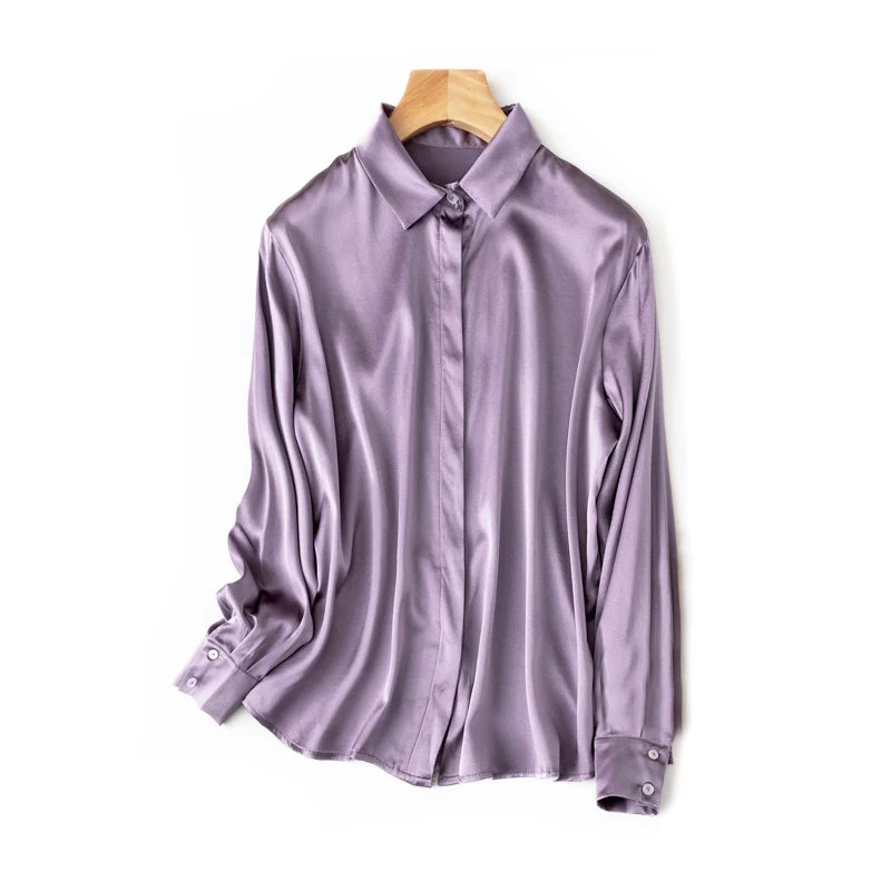 SuyaDream Woman Solid Shirts 93%Real Silk 7%Spandex Long Sleeves Chic Blouses, 2025 Spring Autumn Office Lady Top