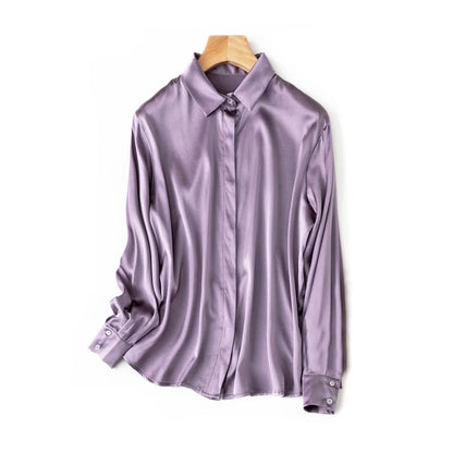 SuyaDream Woman Solid Shirts 93%Real Silk 7%Spandex Long Sleeves Chic Blouses, 2025 Spring Autumn Office Lady Top