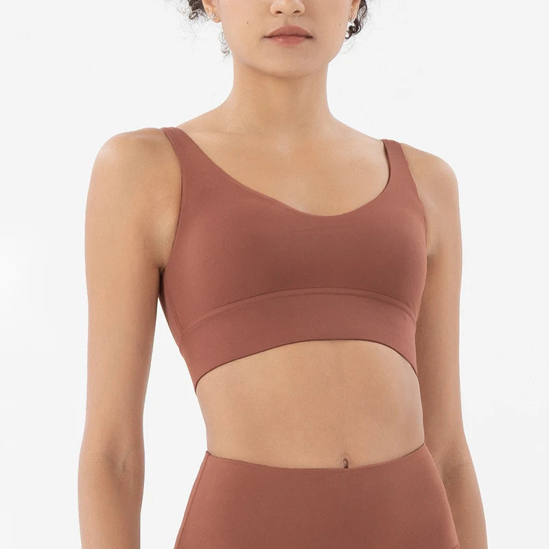 SOISOU Nylon Bra Top Women Gym Sexy Tight Sports Bra Fitness Yoga Women's Underwear Chest Pad Removable Anti-shake Bra 15 Colors