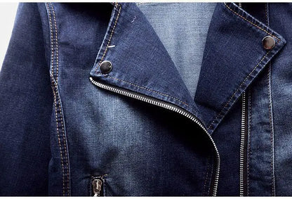 Short Zipper Stretch Denim Jacket Women Slim Vintage Spring Autumn Lady Long-sleeved Motorcycle Coat Casual Female Jean Outwear
