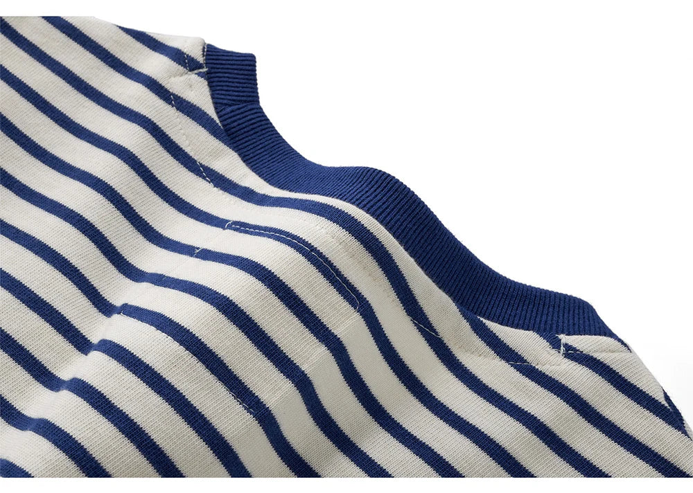 Winter New Blue White Striped Long Sleeve T Shirt Men Japanese Retro Heavy Weight Cotton Casual Tops Lovers Shirt Streetwear