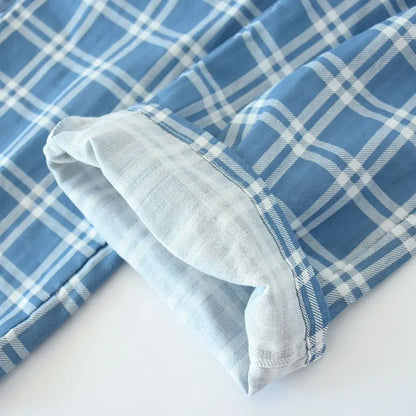 Men's Cotton Gauze Trousers Plaid Knitted Sleep Pants Woman Pajamas Pants Bottoms Sleepwear Short for Couples Pijama Hombre