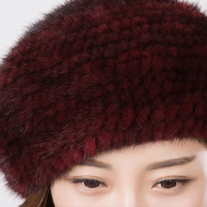 Women's fur beret hat high quality mink knitted hat Fashion warm mink velvet knitted fur beret cap