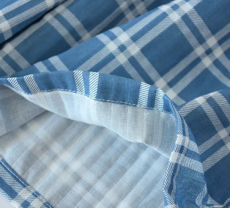 Men's Cotton Gauze Trousers Plaid Knitted Sleep Pants Woman Pajamas Pants Bottoms Sleepwear Short for Couples Pijama Hombre