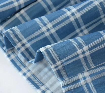 Men's Cotton Gauze Trousers Plaid Knitted Sleep Pants Woman Pajamas Pants Bottoms Sleepwear Short for Couples Pijama Hombre