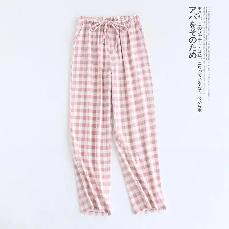 Spring Couples Cotton Gauze Sleep Pants Ladies Home Tie Pajama Pant Men's Bottom Pants Sleeping Pants Woman Pajama Bottoms