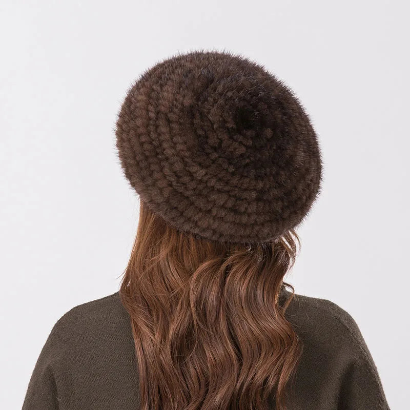 Women's fur beret hat high quality mink knitted hat Fashion warm mink velvet knitted fur beret cap