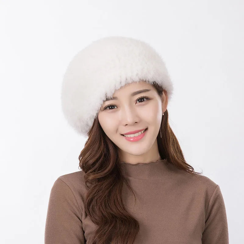 Women's fur beret hat high quality mink knitted hat Fashion warm mink velvet knitted fur beret cap