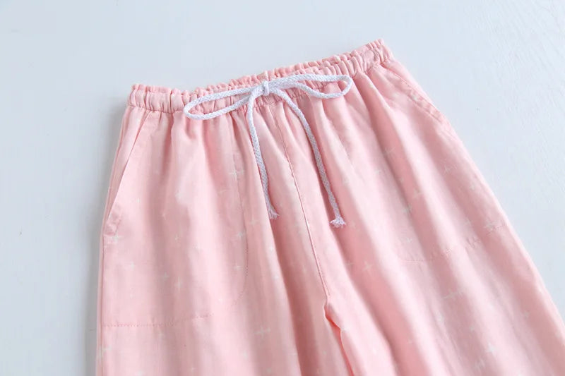 Spring Couples Cotton Gauze Sleep Pants Ladies Home Tie Pajama Pant Men's Bottom Pants Sleeping Pants Woman Pajama Bottoms