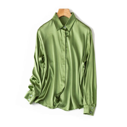 SuyaDream Woman Solid Shirts 93%Real Silk 7%Spandex Long Sleeves Chic Blouses, 2025 Spring Autumn Office Lady Top