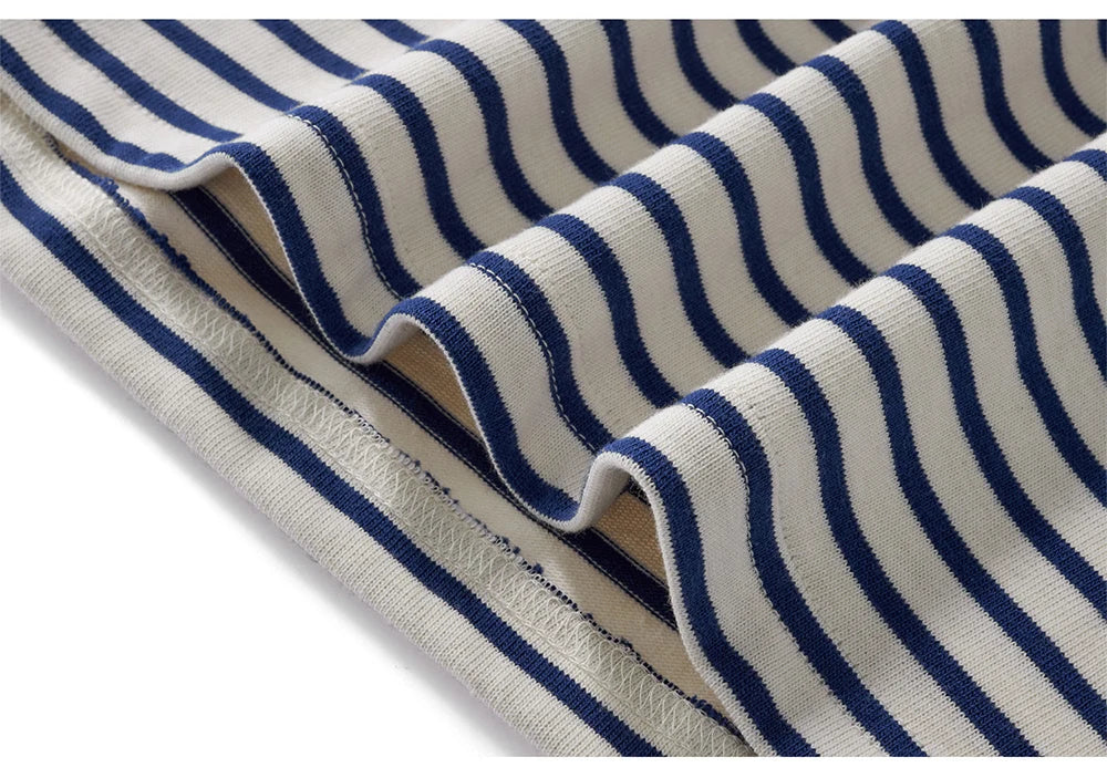 Winter New Blue White Striped Long Sleeve T Shirt Men Japanese Retro Heavy Weight Cotton Casual Tops Lovers Shirt Streetwear