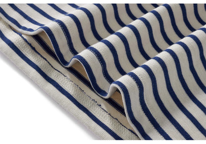 Winter New Blue White Striped Long Sleeve T Shirt Men Japanese Retro Heavy Weight Cotton Casual Tops Lovers Shirt Streetwear