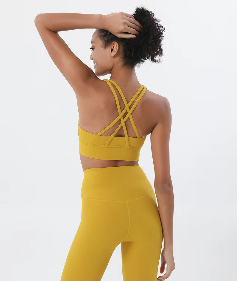 SOISOU Top Women Bra Cropped Bralette Gym Yoga Sports Bra Cross Sexy Back Female Bra Breathable Top Women's Underwear 25 Colors
