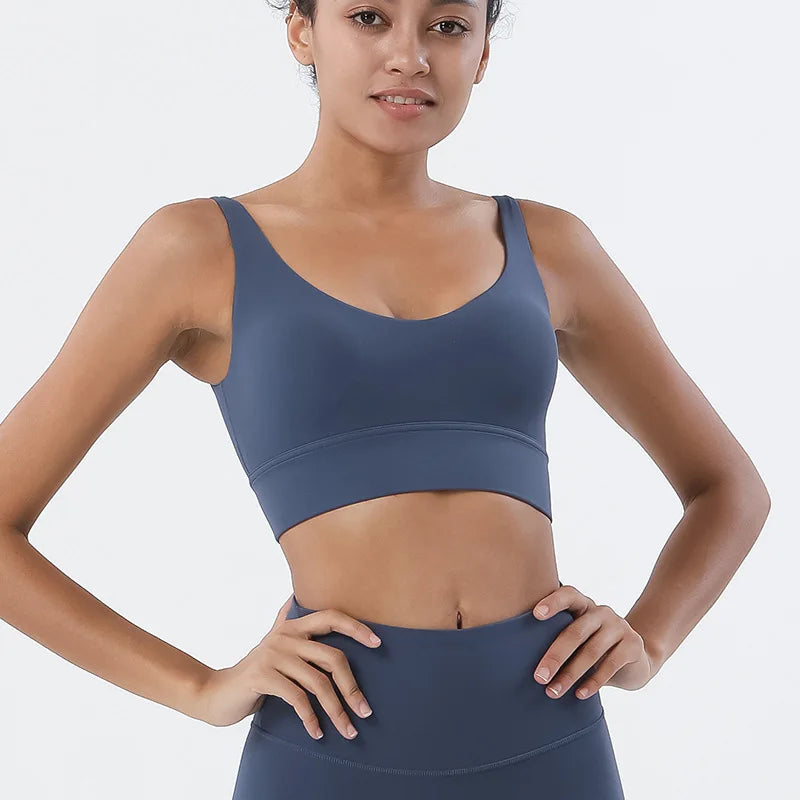 SOISOU Nylon Bra Top Women Gym Sexy Tight Sports Bra Fitness Yoga Women's Underwear Chest Pad Removable Anti-shake Bra 15 Colors