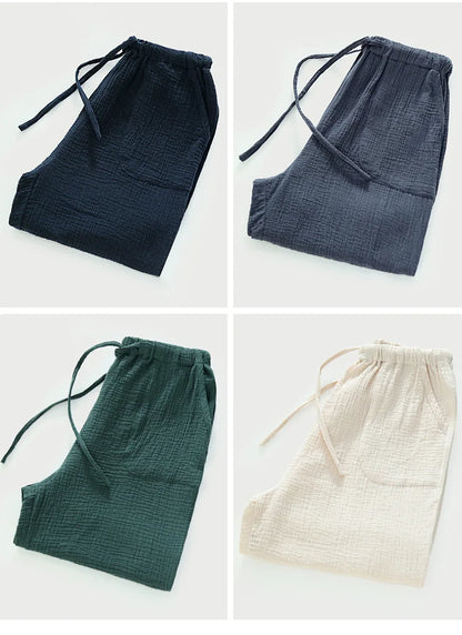 Spring and summer men's new style 100% cotton crepe shorts casual couple pajamas men and women solid color plus size home pants