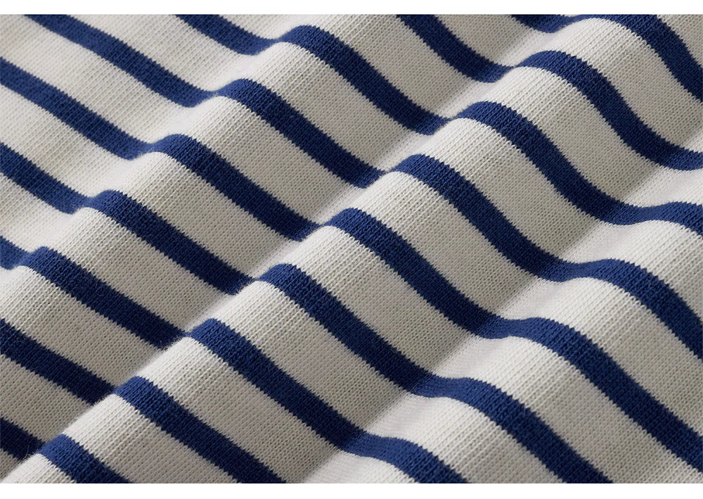 Winter New Blue White Striped Long Sleeve T Shirt Men Japanese Retro Heavy Weight Cotton Casual Tops Lovers Shirt Streetwear