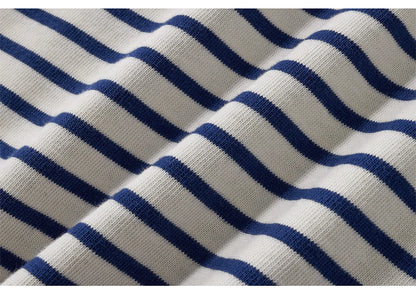 Winter New Blue White Striped Long Sleeve T Shirt Men Japanese Retro Heavy Weight Cotton Casual Tops Lovers Shirt Streetwear