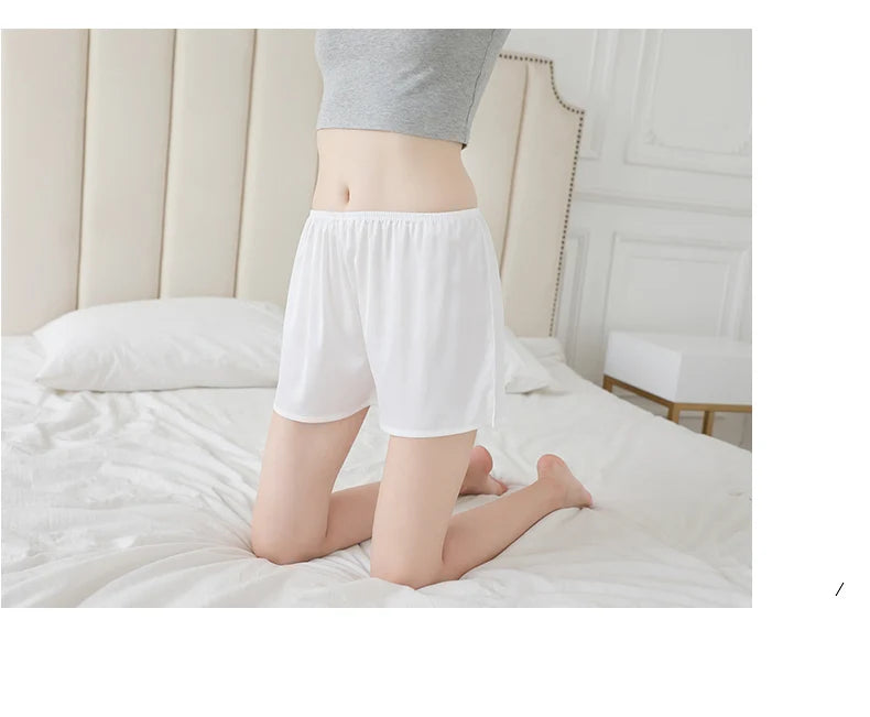 SuyaDream, Woman 100%Real Silk Shorts, 19mm, Elastic Waist, Comfortable Healthy Home Shorts, 2024 Spring Summer Pants, White