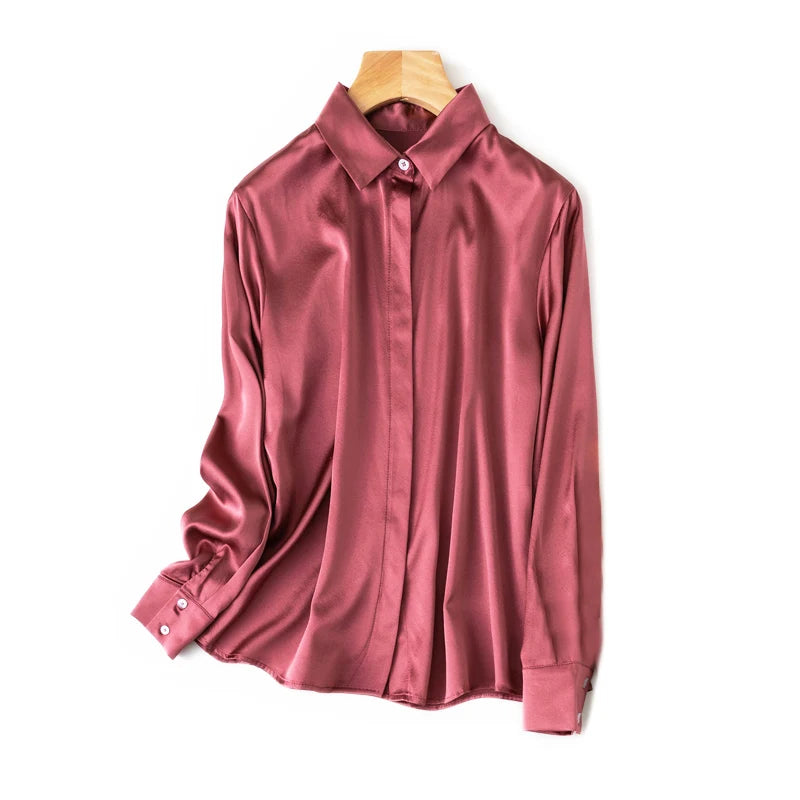 SuyaDream Woman Solid Shirts 93%Real Silk 7%Spandex Long Sleeves Chic Blouses, 2025 Spring Autumn Office Lady Top