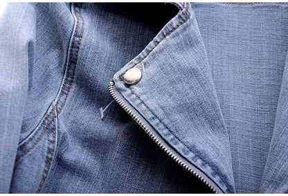 Short Zipper Stretch Denim Jacket Women Slim Vintage Spring Autumn Lady Long-sleeved Motorcycle Coat Casual Female Jean Outwear