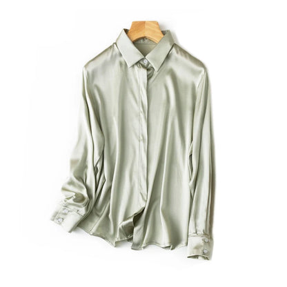 SuyaDream Woman Solid Shirts 93%Real Silk 7%Spandex Long Sleeves Chic Blouses, 2025 Spring Autumn Office Lady Top