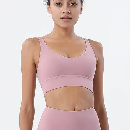 SOISOU Nylon Bra Top Women Gym Sexy Tight Sports Bra Fitness Yoga Women's Underwear Chest Pad Removable Anti-shake Bra 15 Colors
