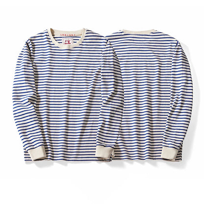 Autumn New Heavy Weight Long Sleeve Tshirt Men Cotton Round Neck Stripe Knited T Shirt Men Retro Casual Streetwear Tops Oversize